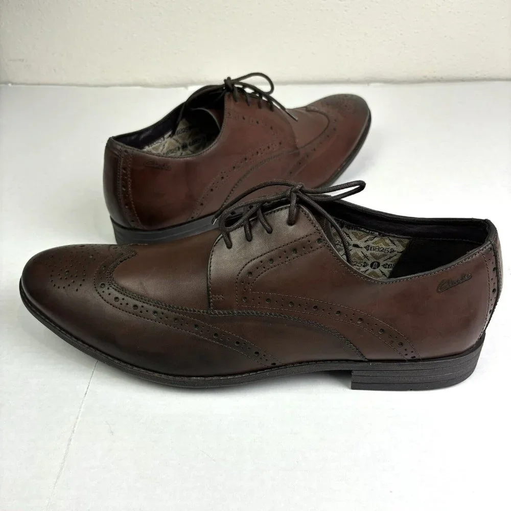 NEW CLARKS Chart Limit Brouge Lace Up Brown Leather Shoes Men's 12 Career Oxford